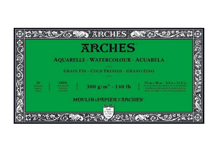 Arches Watercolour Block 300gsm Cold Pressed 20 Sheets 15x30cm