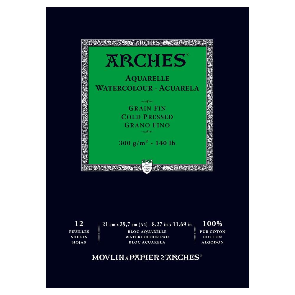 Arches Watercolour Pad 300gsm Cold Pressed 12 Sheets A4