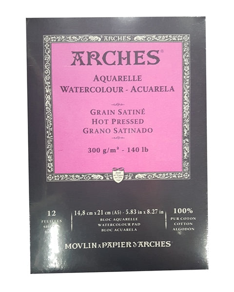 Arches Watercolour Pad 300gsm Hot Pressed 12 Sheets