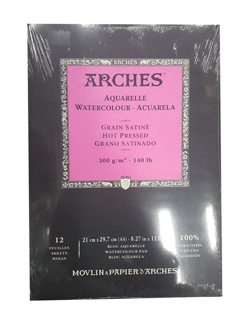 Arches Watercolour Pad 300gsm Hot Pressed 12 Sheets