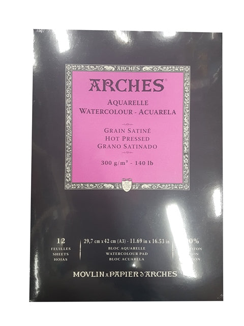 Arches Watercolour Pad 300gsm Hot Pressed 12 Sheets A3