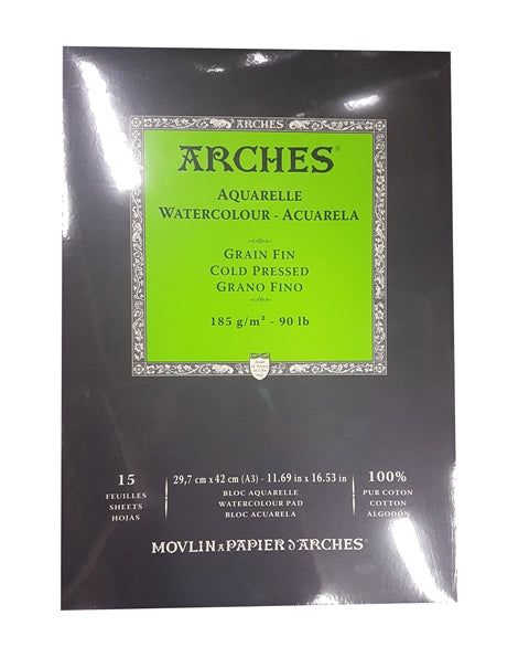 Arches Watercolour Pad 185gsm Cold Pressed 15 Sheet A3