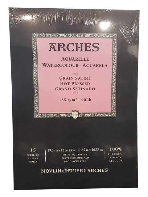 Arches Watercolour Pad 185gsm Hot Pressed 15 Sheet