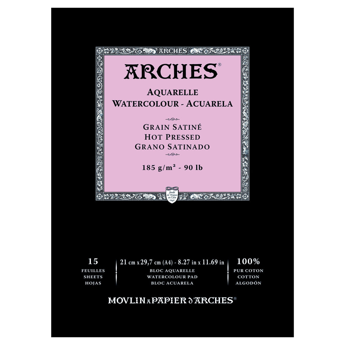 Arches Watercolour Pad 185gsm Hot Pressed 15 Sheet