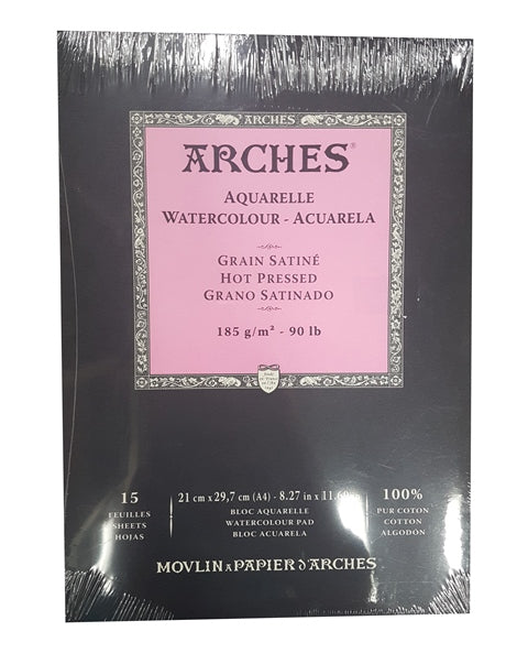 Arches Watercolour Pad 185gsm Hot Pressed 15 Sheet