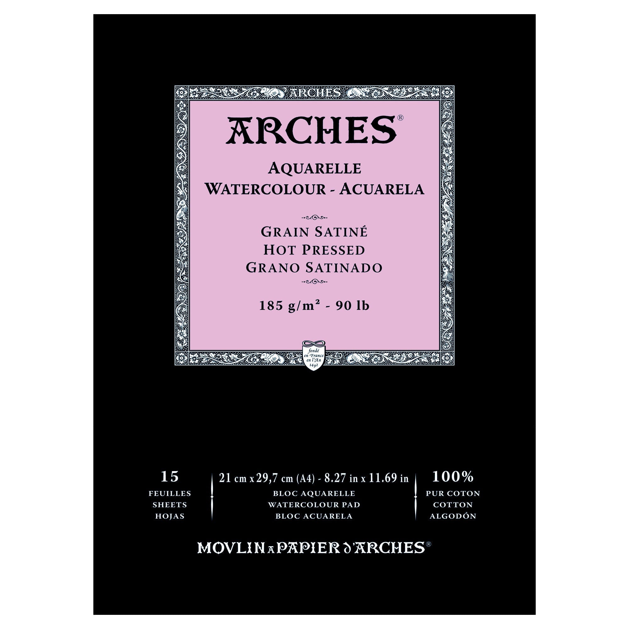 Arches Watercolour Pad 185gsm Hot Pressed 15 Sheet