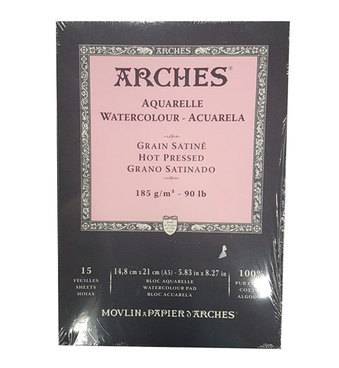 Arches Watercolour Pad 185gsm Hot Pressed 15 Sheet A5