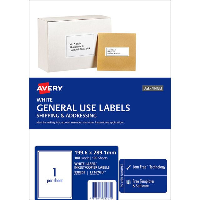 Avery Multi Use Laser/Inkjet/Copier Label Packet 100 A4