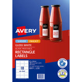 Avery L7109 Rectangular Glossy Labels White Packet 10