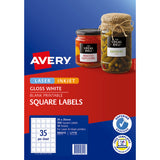 Avery L7119 Square Glossy Labels White Packet 10