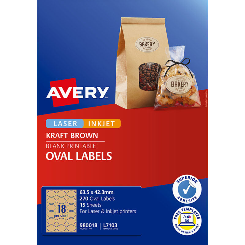 Avery L7103 Oval Labels Kraft Packet 18