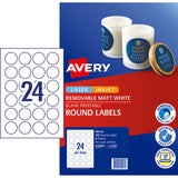 Avery L7129 Round Matte Labels White Packet 8 40mm