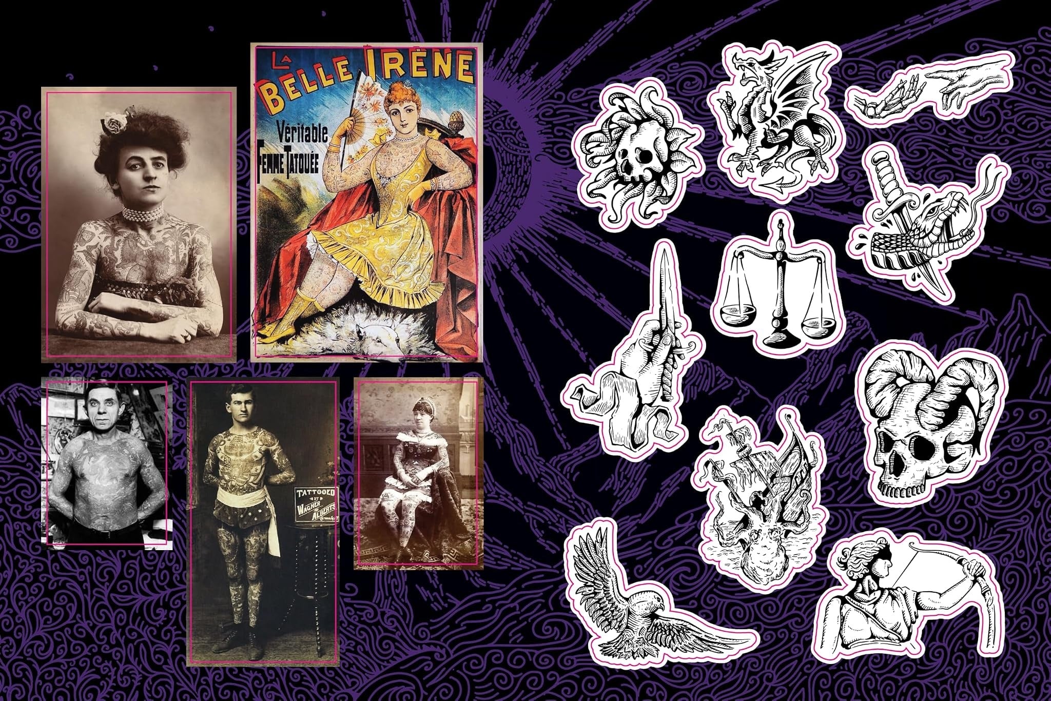 VINTAGE TATTOOS SYMBOLS SIGNS STICKER BOOK