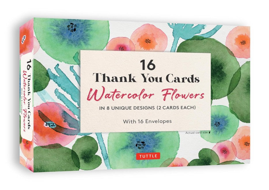 WATERCOLOUR FLOWERS 16 THANK YOU CARDS