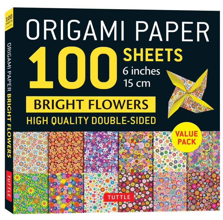 ORIGAMI PAPER BRIGHT FLOWERS 15CM 100 SHEETS