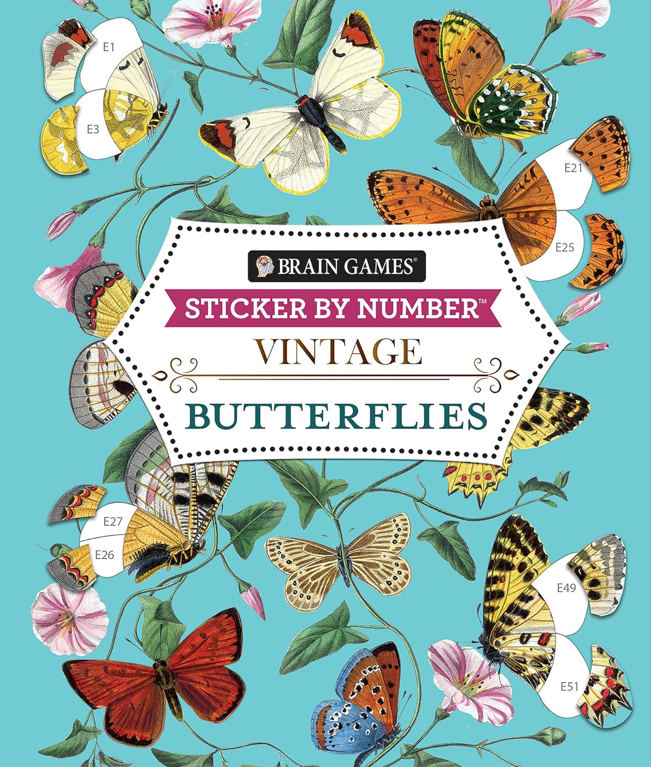 BRAIN GAMES - STICKER BY NUMBER - VINTAGE: BUTTERFLIES