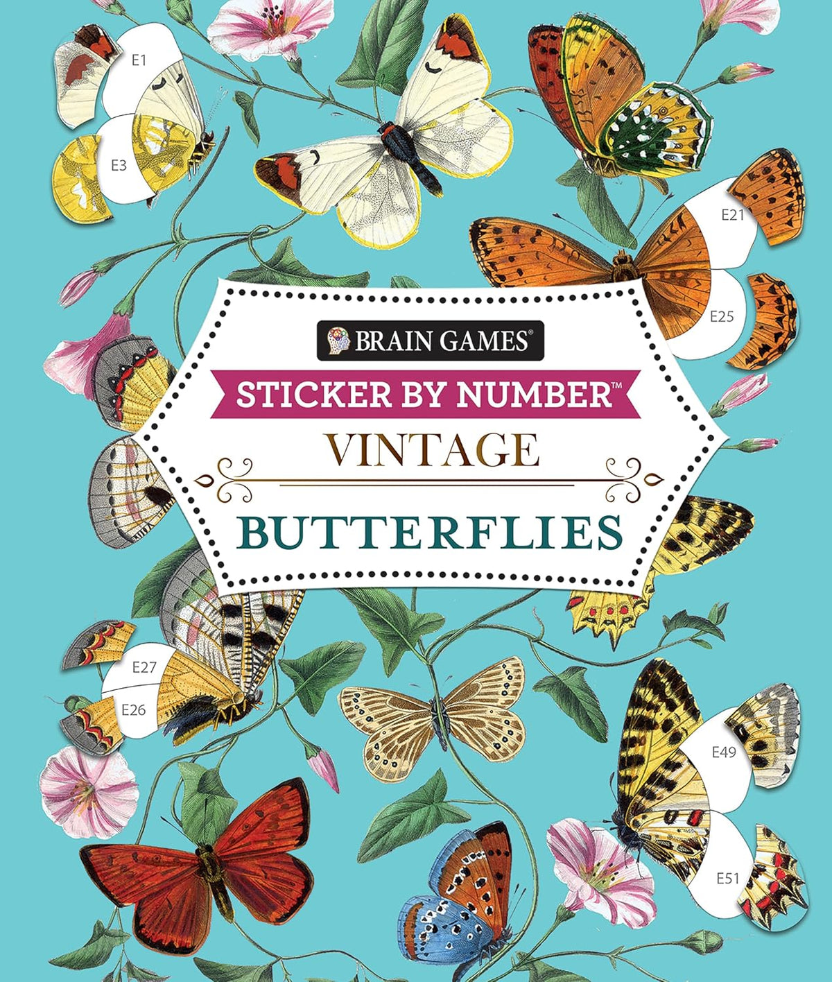 BRAIN GAMES - STICKER BY NUMBER - VINTAGE: BUTTERFLIES
