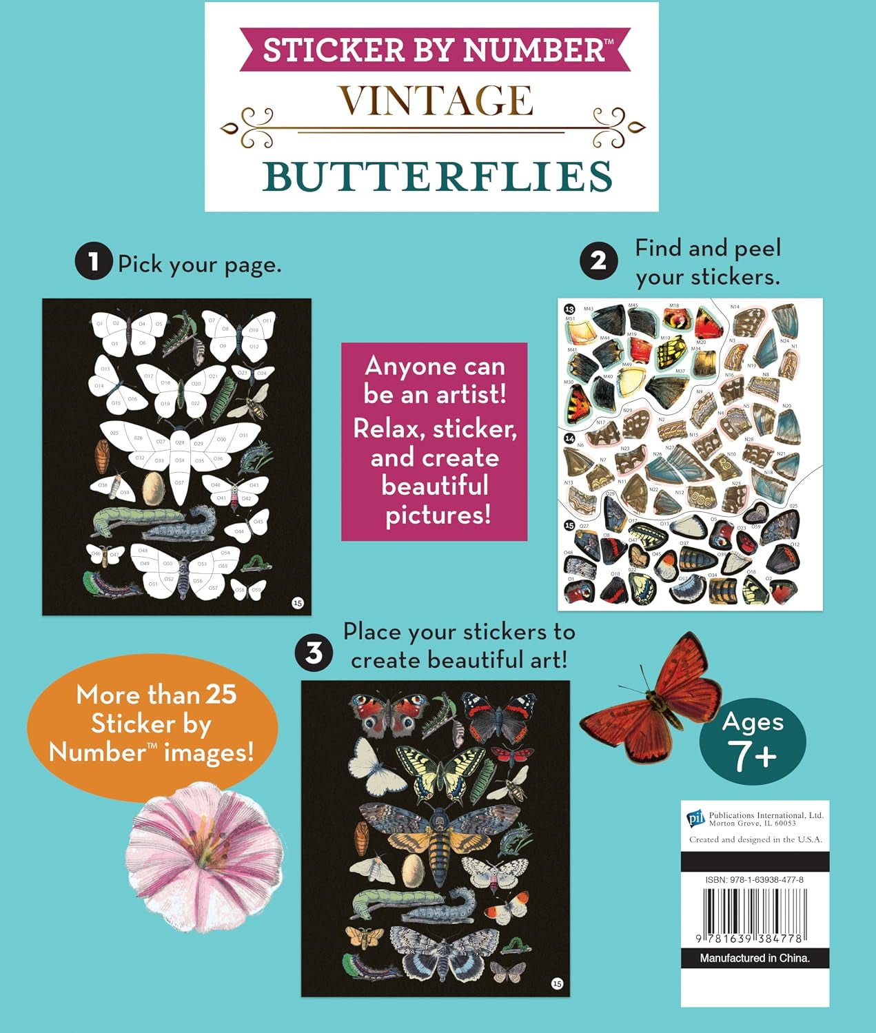 BRAIN GAMES - STICKER BY NUMBER - VINTAGE: BUTTERFLIES