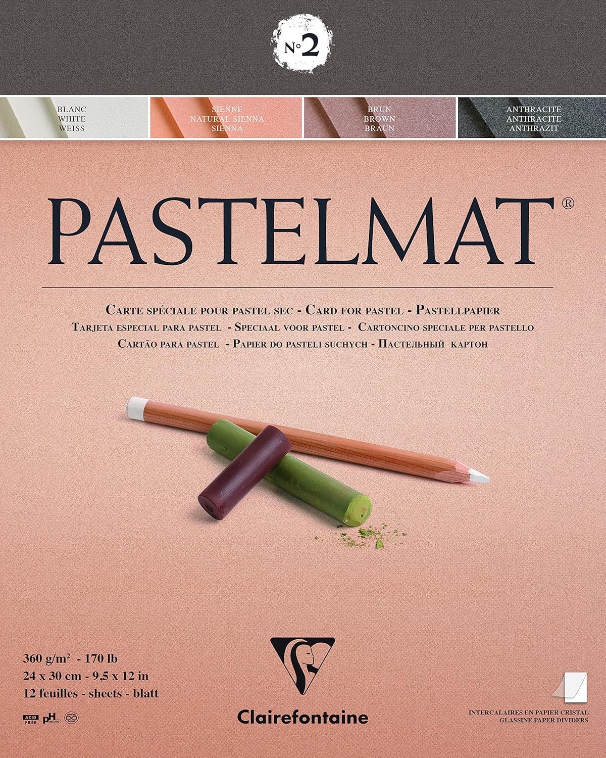 Clairefontaine Pastelmat Pad 360gsm Cool Shade 12 Sheets