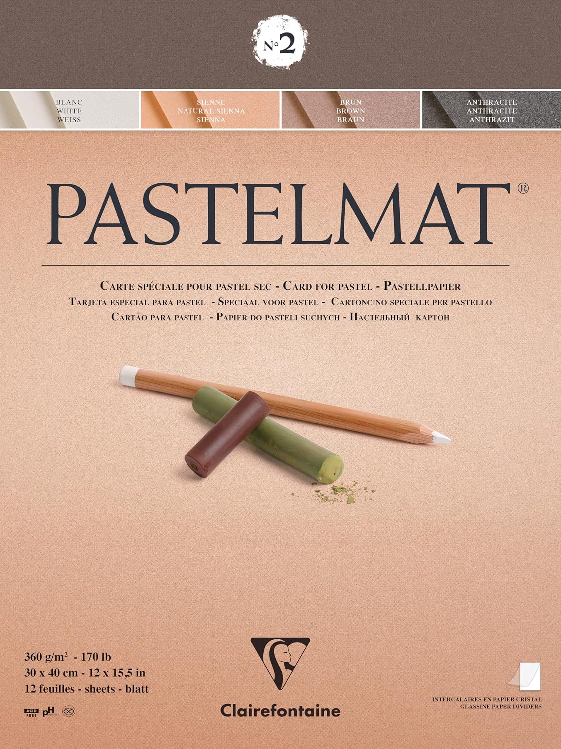Clairefontaine Pastelmat Pad 360gsm Cool Shade 12 Sheets