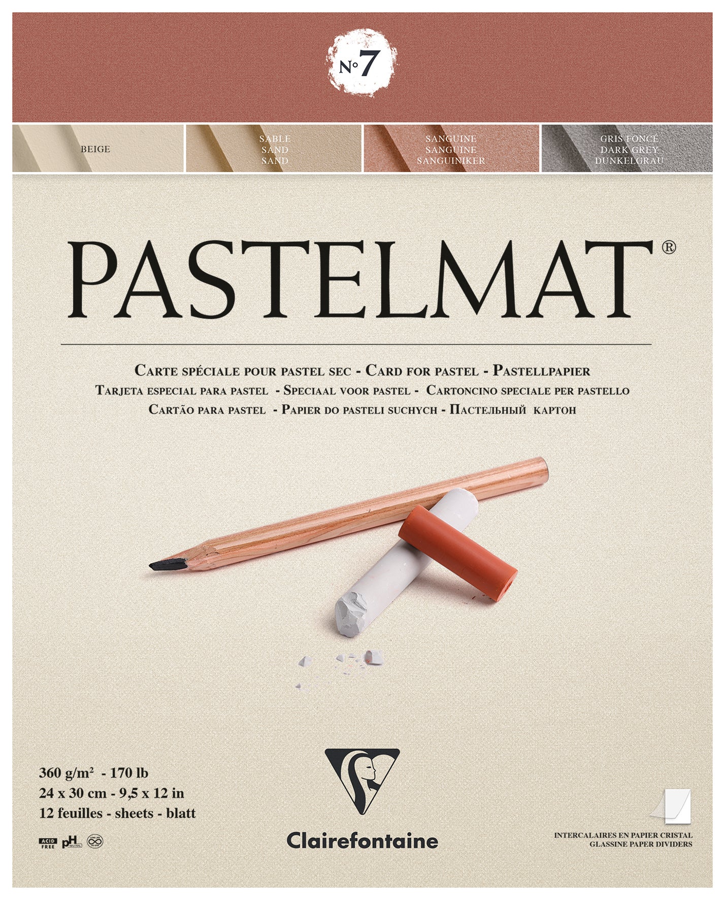 CLAIREFONTAINE PASTELMAT PAD 360GSM MIXED 12 SHEETS