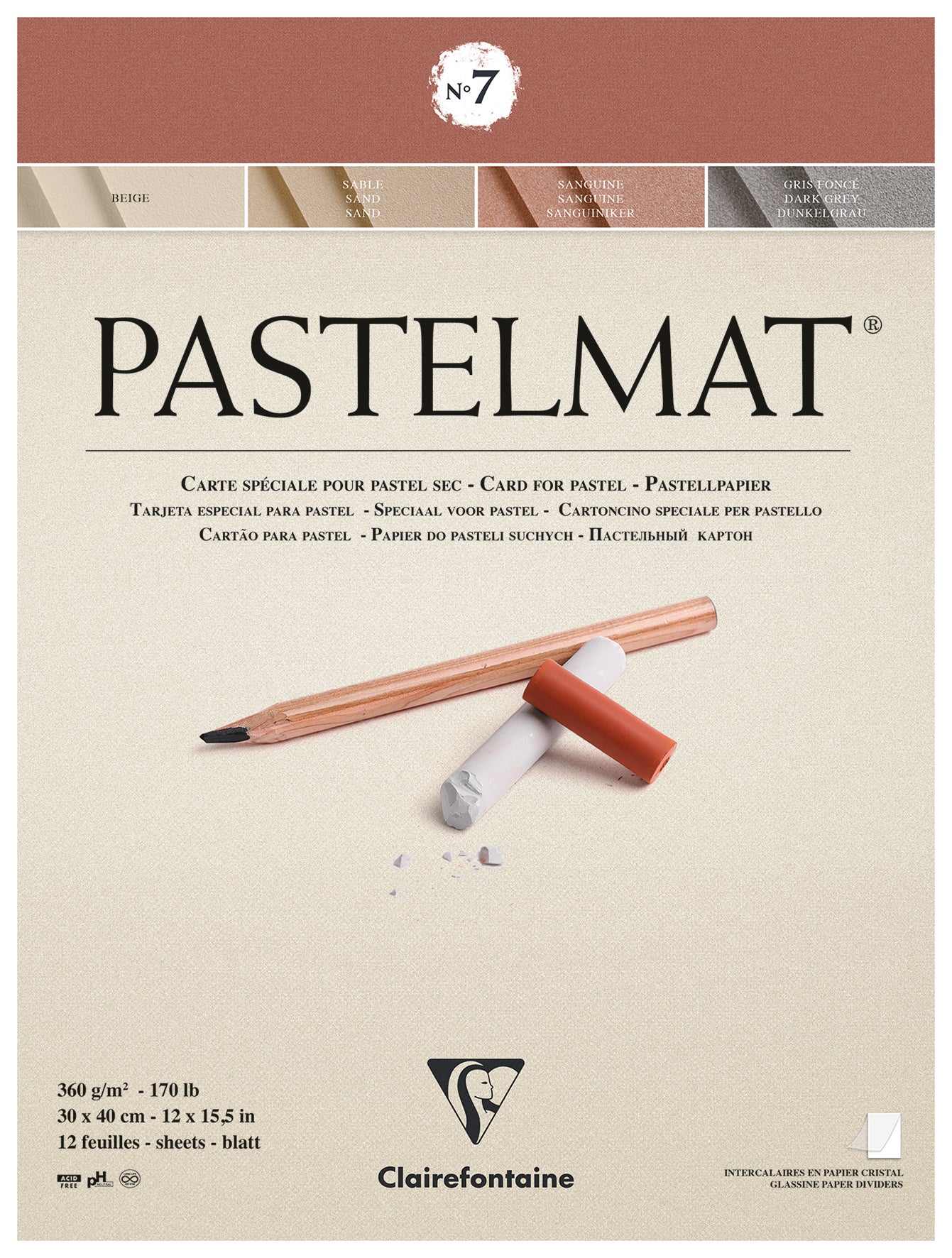 CLAIREFONTAINE PASTELMAT PAD 360GSM MIXED 12 SHEETS