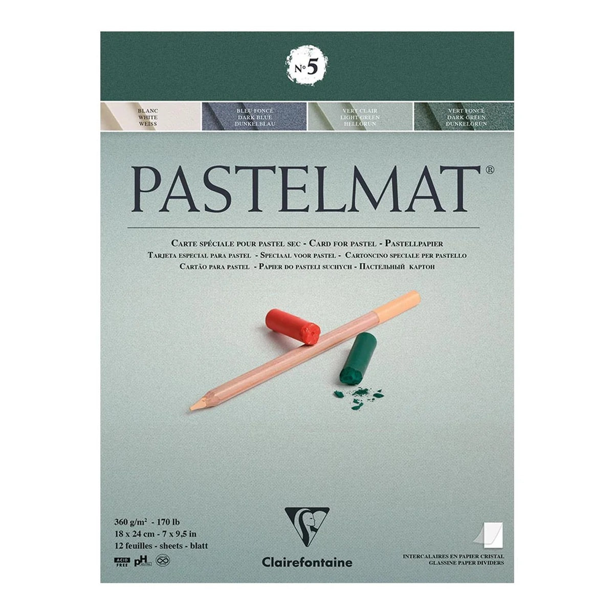 Clairefontaine Pastelmat Pad 360gsm Greens 12 Sheets