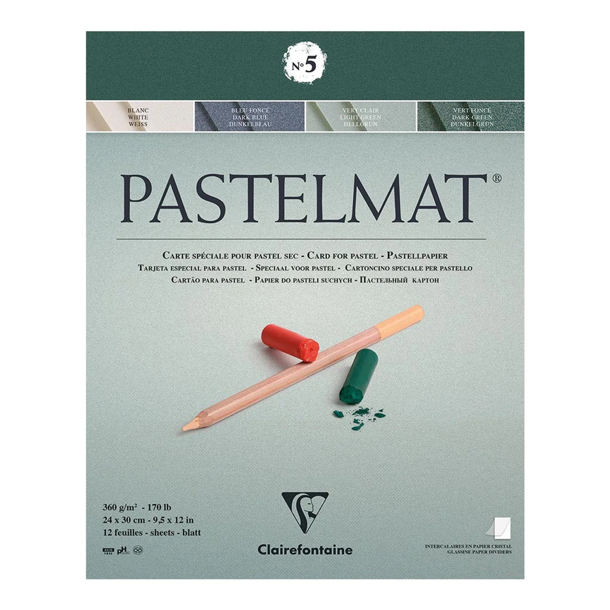 Clairefontaine Pastelmat Pad 360gsm Greens 12 Sheets