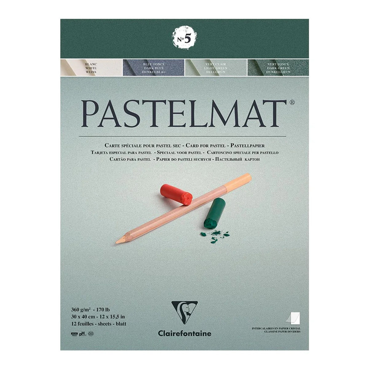 Clairefontaine Pastelmat Pad 360gsm Greens 12 Sheets