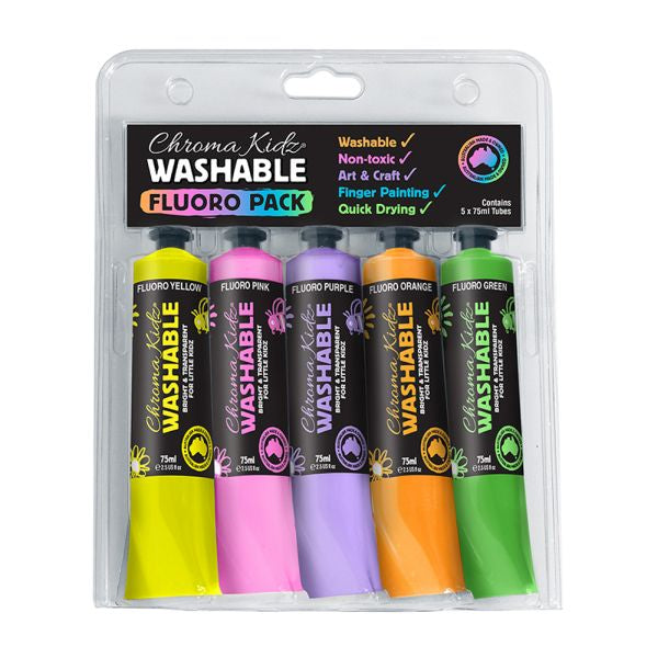Chroma Kidz Washable Acrylic Paint Fluoro Set 5 SET