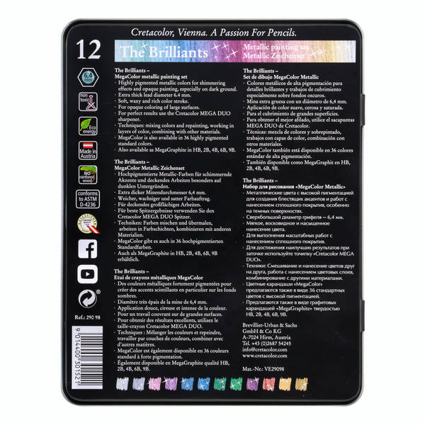CRETACOLOR BRILLIANTS MEGA COLOUR PENCIL SET METALLIC SET 12