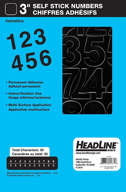 Headline Stick On Numbers Black 3"