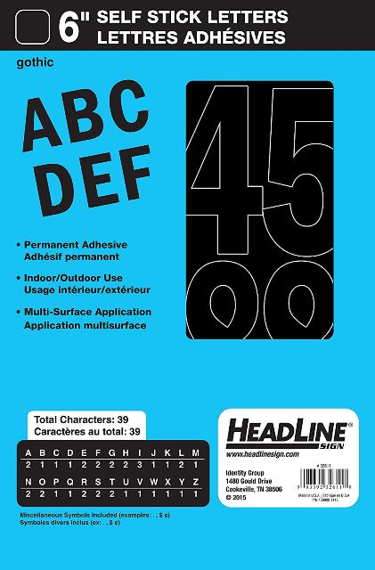 Headline Stick On Letters Black 6"