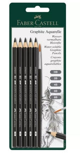 Faber Castell 9000 Aquarelle Graphite Pencil Set + Brush Set 5 SET