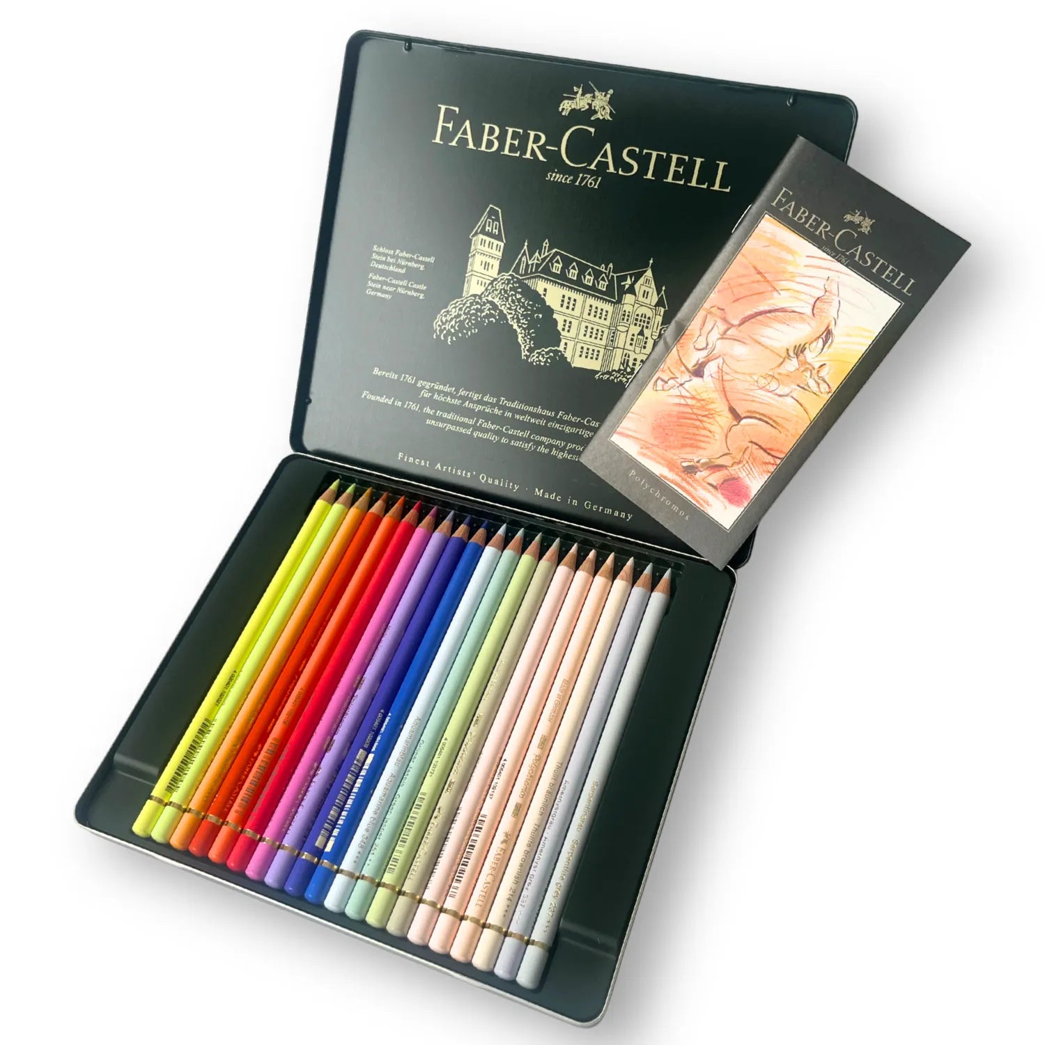 FABER CASTELL POLYCHROMOS COLOUR PENCILS TIN OF 20 NEW COLOURS