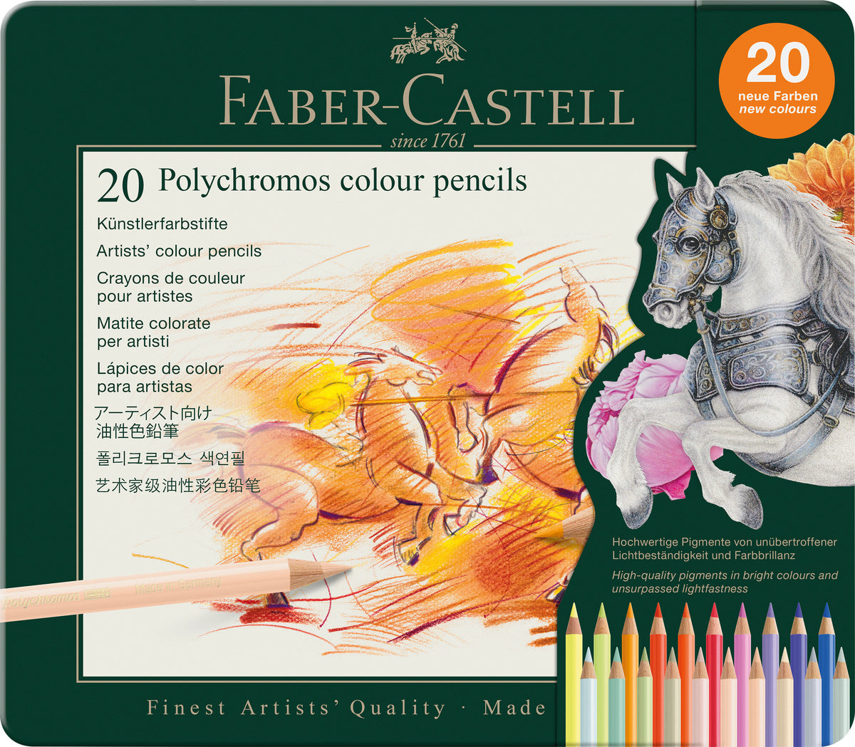 FABER CASTELL POLYCHROMOS COLOUR PENCILS TIN OF 20 NEW COLOURS