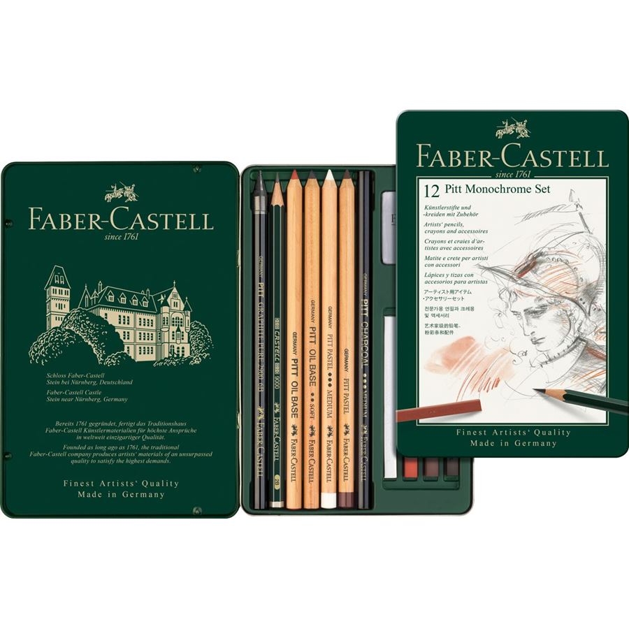 Faber Castell Pitt Monochrome Tin Set 12