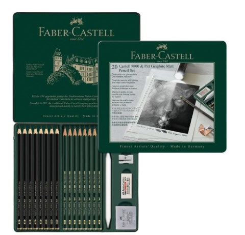 Faber Castell Pitt Matt & 9000 Graphite Pencil Tin Set 20 SET