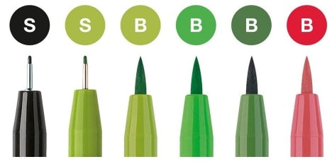 Faber Castell Pitt Artist Hand Lettering Pen Green Set 6