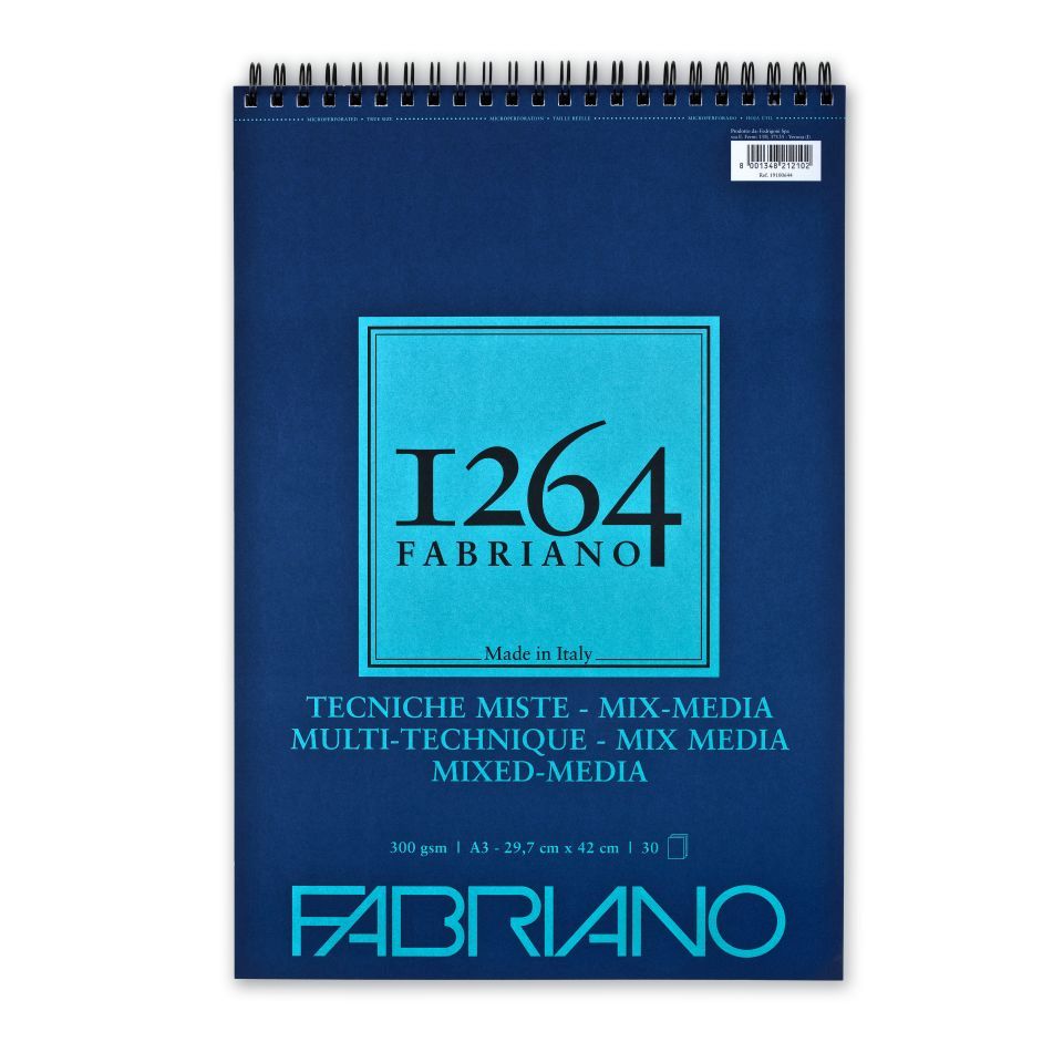 Fabriano 1264 Mixed Media Pad 300gsm Top Spiral 30 Sheets A3