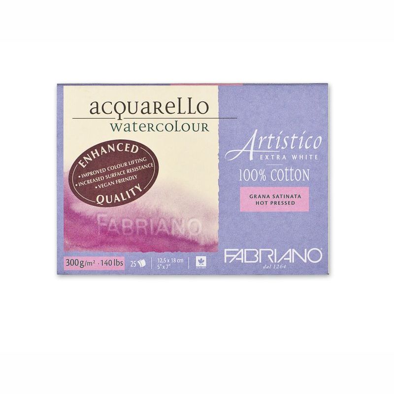 Fabriano Artistico Block 300gsm Extra White Hot Pressed 25 Sheets 12x18cm
