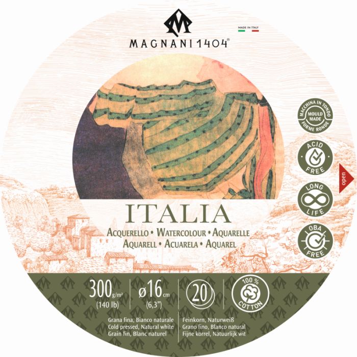 Magnani Italia Watercolour Round Block 300gsm Cold Pressed 20 Sheets 16cm
