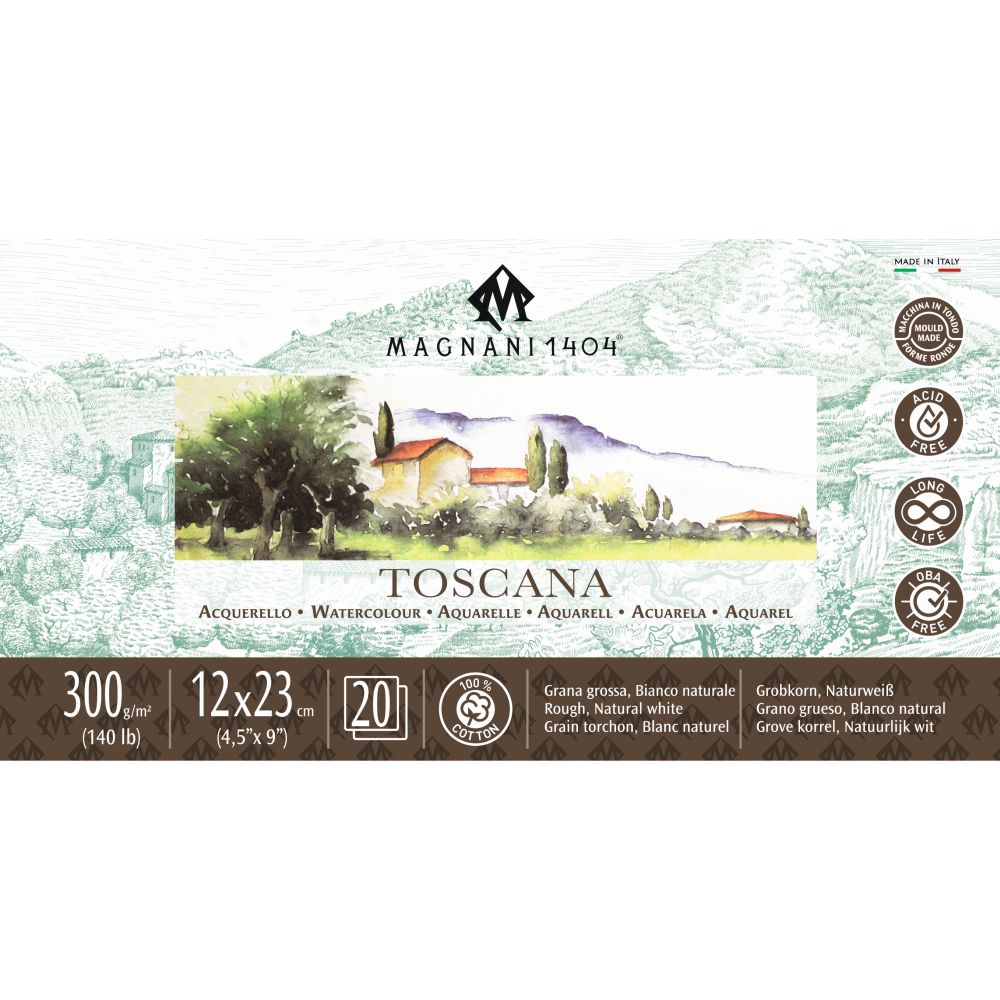 Magnani Toscana Watercolour Pad 300gsm Rough 20 Sheets 12x23cm