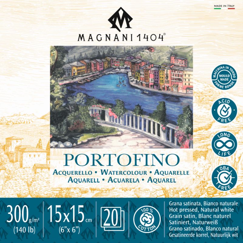 Magnani Portofino Watercolour Pad 300gsm Hot Pressed 20 Sheets 15x15cm