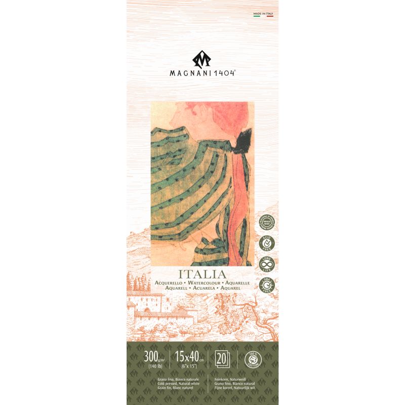 Magnani Italia Watercolour Pad 300gsm Cold Pressed 20 Sheets 15x40cm