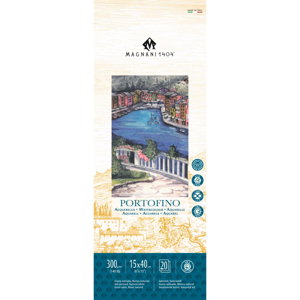 Magnani Portofino Watercolour Pad 300gsm Hot Pressed 20 Sheets 15x40cm