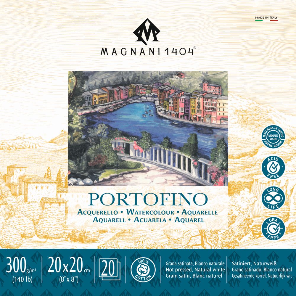Magnani Portofino Watercolour Pad 300gsm Hot Pressed 20 Sheets 20x20cm