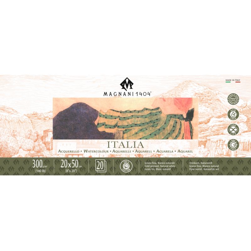 Magnani Italia Watercolour Pad 300gsm Cold Pressed 20 Sheets 20x50cm