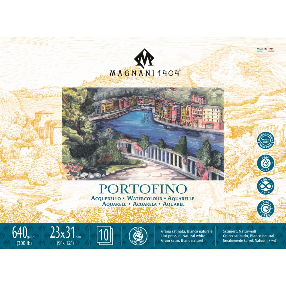 Magnani Portofino Watercolour Block 640gsm Hot Pressed 10 Sheets 23x31cm