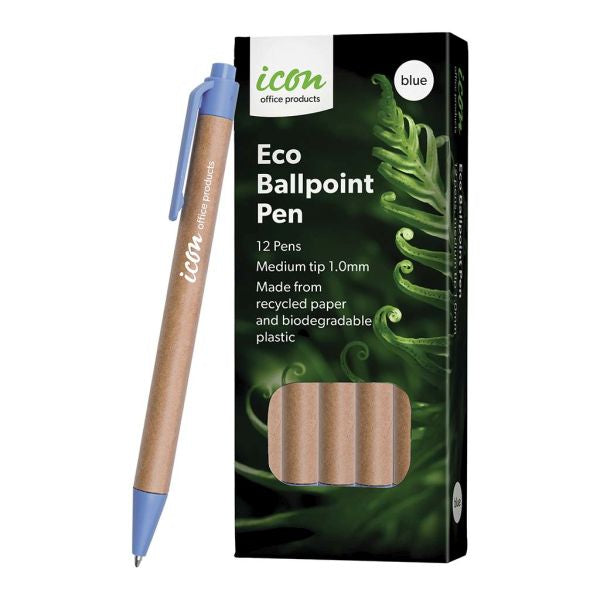 Icon Eco Ballpoint Retractable Pen Blue Box 12